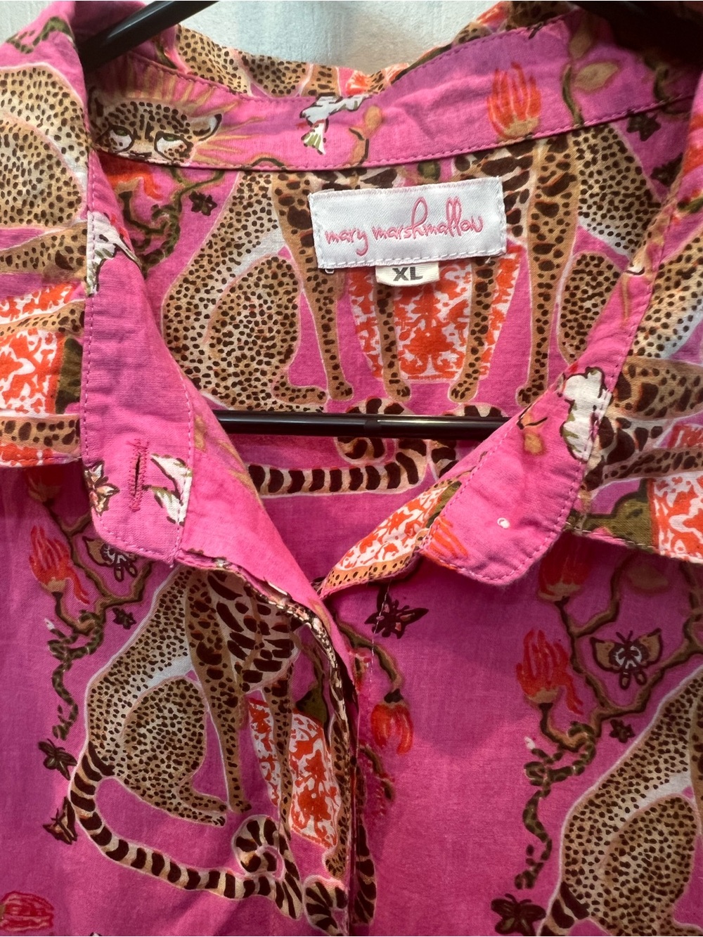 Mary Marshmallow Pink Tiger Print Boyfriend Shirt Dress XL Cotton - Picture 4 of 7